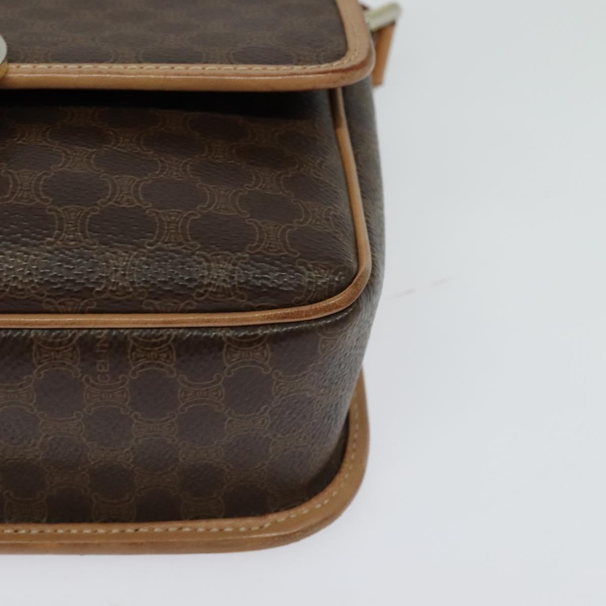 CELINE Macadam Canvas Circle Shoulder Bag PVC Leather Brown Gold Auth 118034