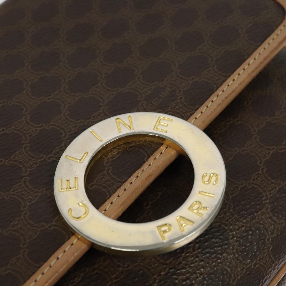 CELINE Macadam Canvas Circle Shoulder Bag PVC Leather Brown Gold Auth 118034