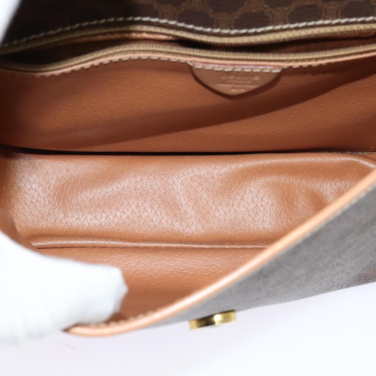 CELINE Macadam Canvas Circle Shoulder Bag PVC Leather Brown Gold Auth 118034