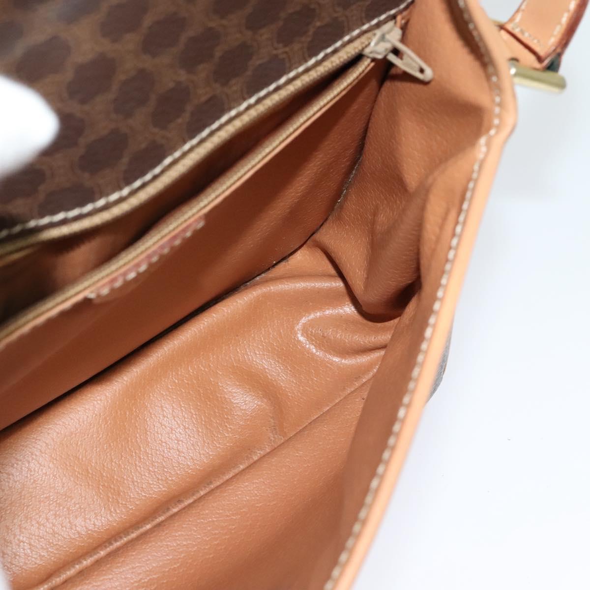CELINE Macadam Canvas Circle Shoulder Bag PVC Leather Brown Gold Auth 118034