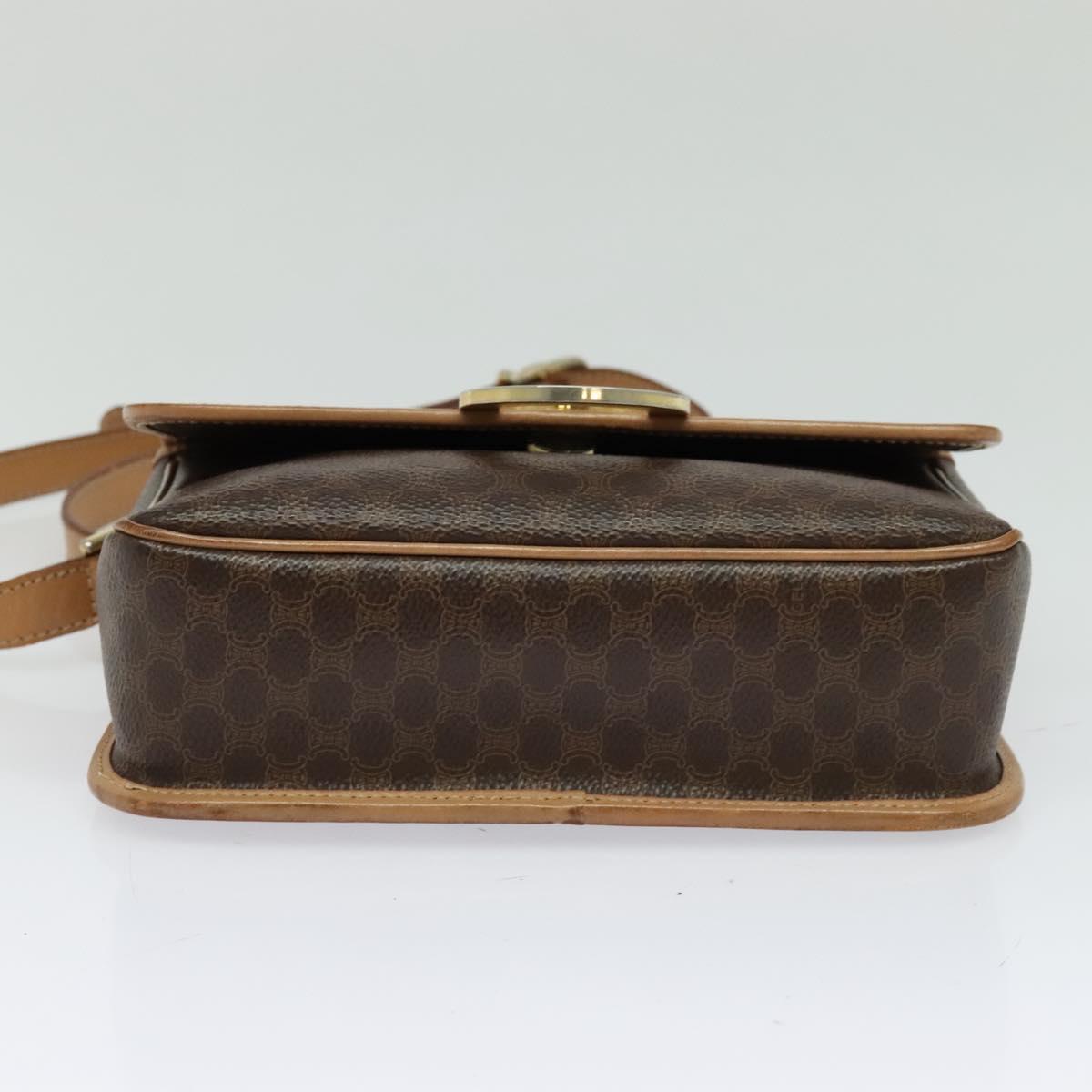 CELINE Macadam Canvas Circle Shoulder Bag PVC Leather Brown Gold Auth 118034