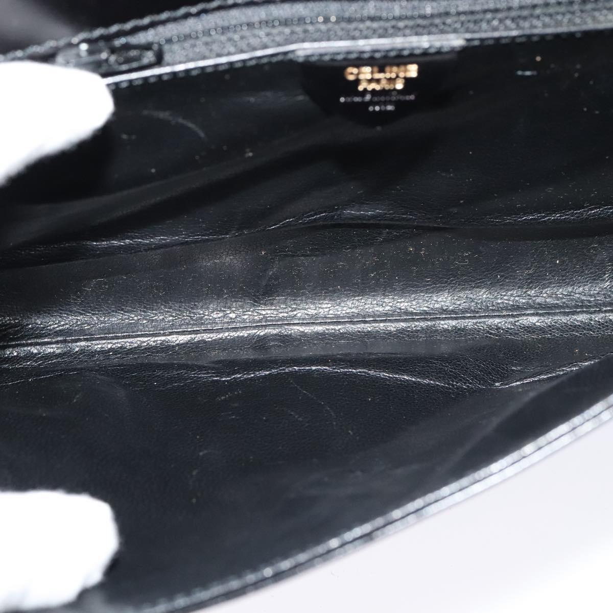 CELINE Circle Shoulder Bag Leather Black Gold Auth 118035