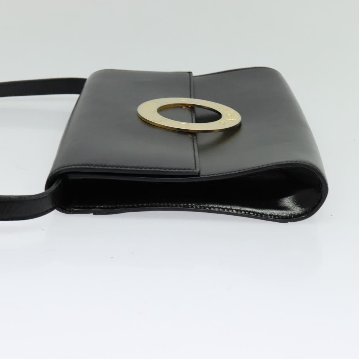 CELINE Circle Shoulder Bag Leather Black Gold Auth 118035