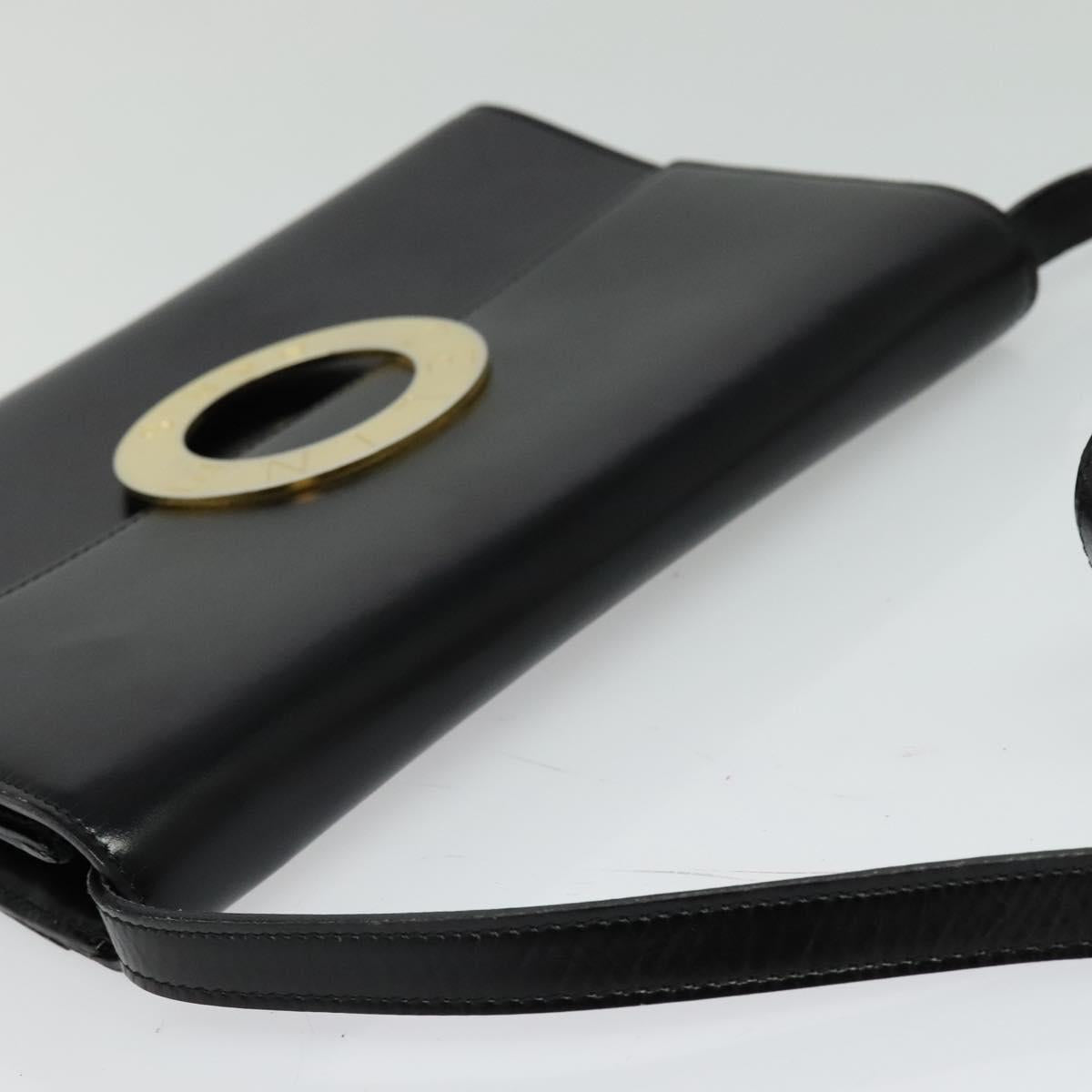 CELINE Circle Shoulder Bag Leather Black Gold Auth 118035