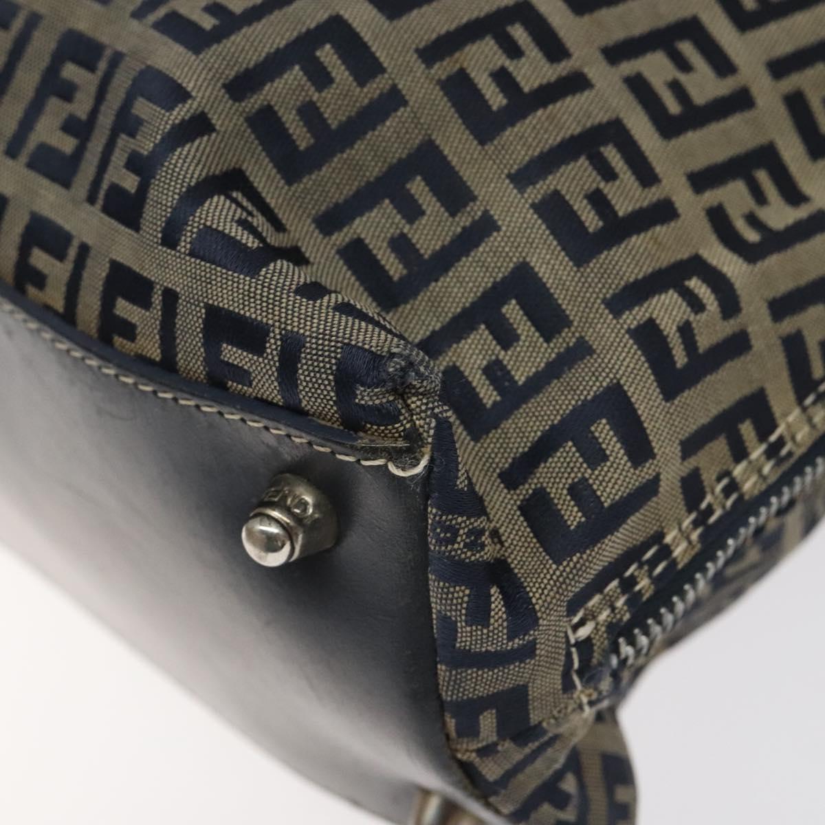 FENDI Zucchino Canvas Hand Bag Navy Silver Auth 118049
