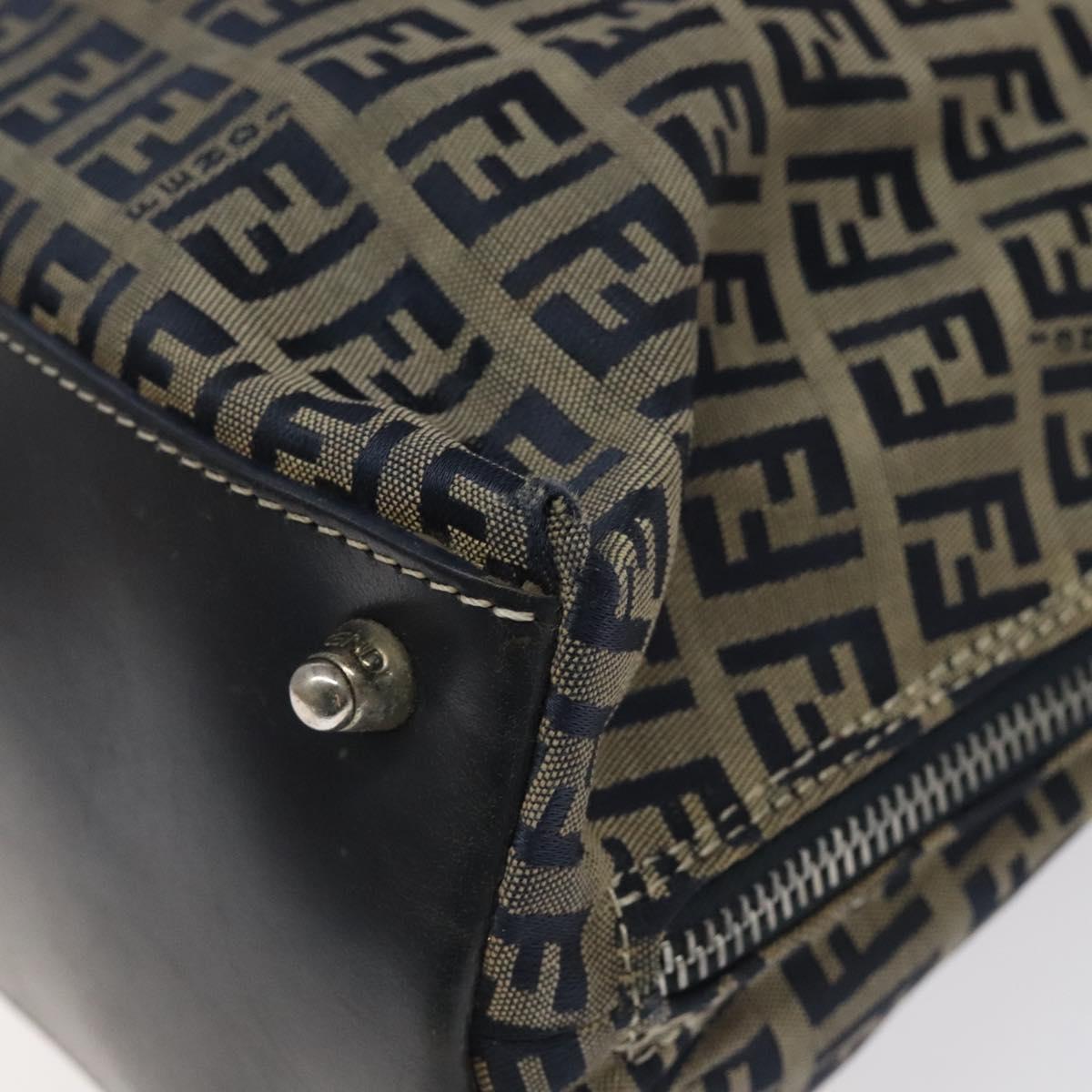 FENDI Zucchino Canvas Hand Bag Navy Silver Auth 118049