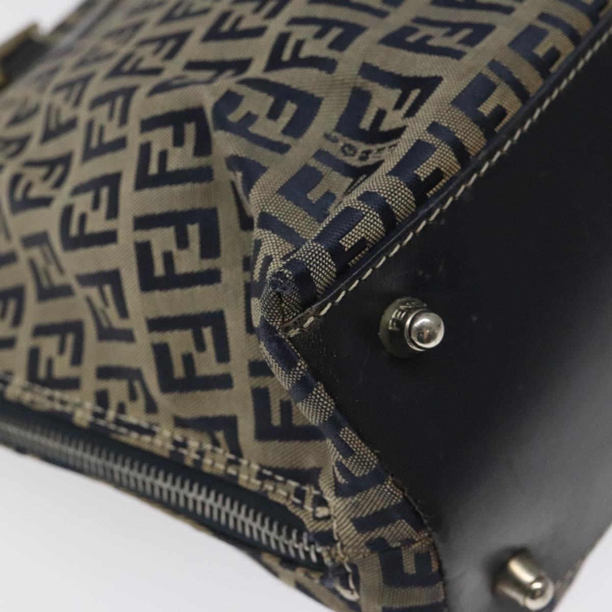 FENDI Zucchino Canvas Hand Bag Navy Silver Auth 118049