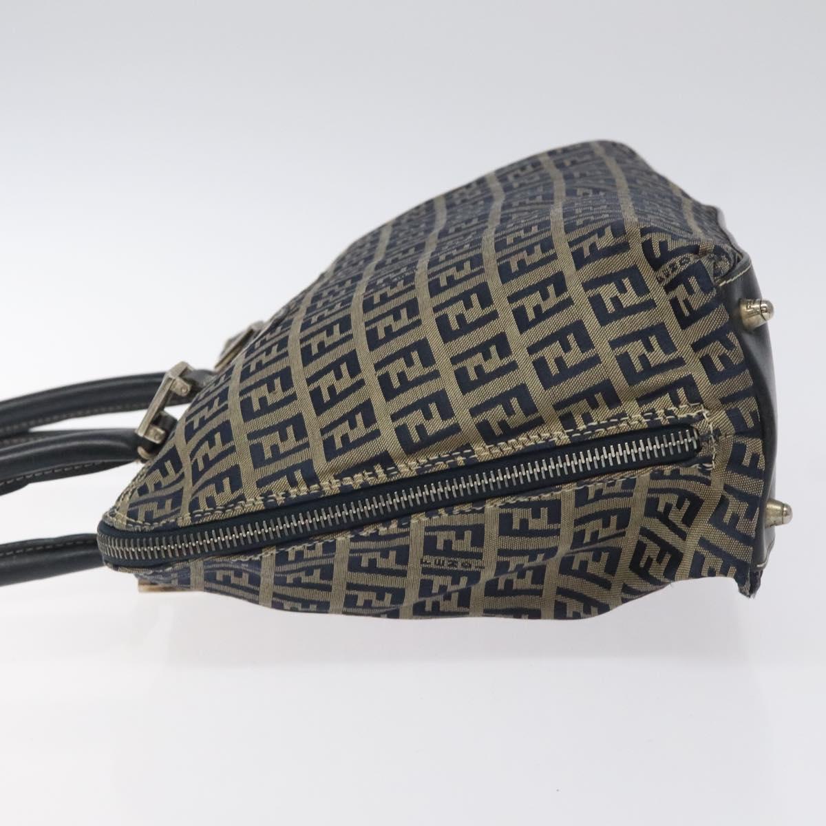 FENDI Zucchino Canvas Hand Bag Navy Silver Auth 118049