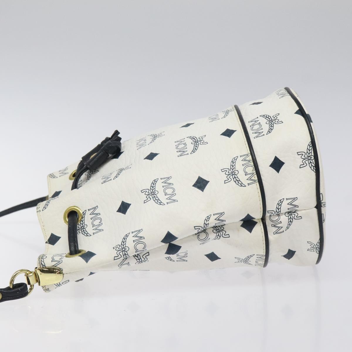 MCM Logogram Vicetos Shoulder Bag PVC Leather White Gold Auth 118053