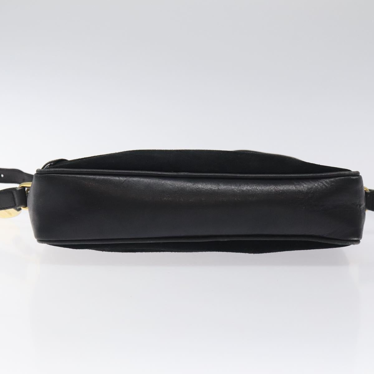 GUCCI Web Sherry Line Shoulder Bag Suede Black Gold Red Auth 118069