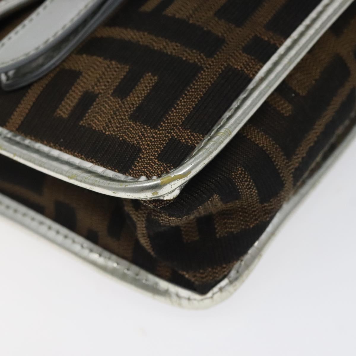 FENDI Zucca Canvas Shoulder Bag Black Brown Auth 118071