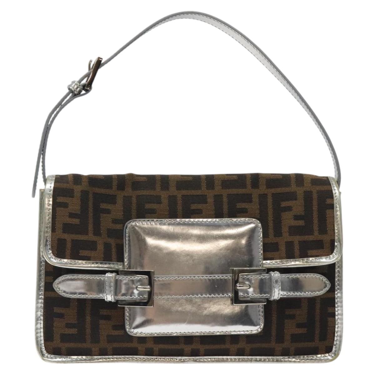 FENDI Zucca Canvas Shoulder Bag Black Brown Auth 118071