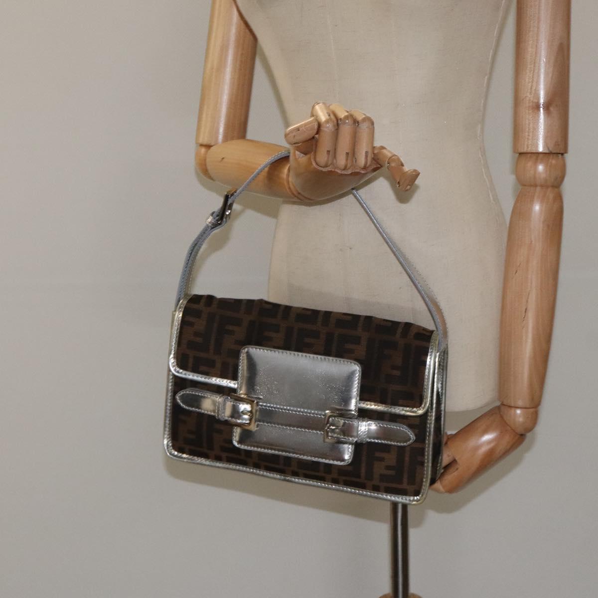 FENDI Zucca Canvas Shoulder Bag Black Brown Auth 118071