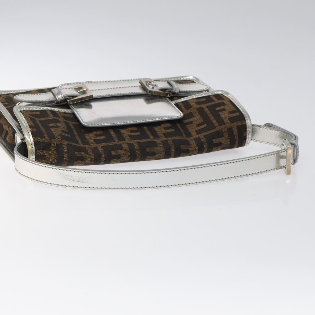 FENDI Zucca Canvas Shoulder Bag Black Brown Auth 118071
