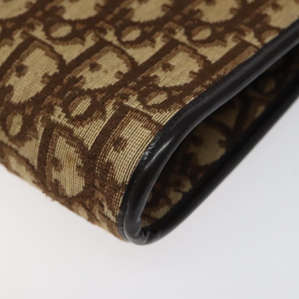 Christian Dior Trotter Canvas Shoulder Bag Brown Gold Auth 118076