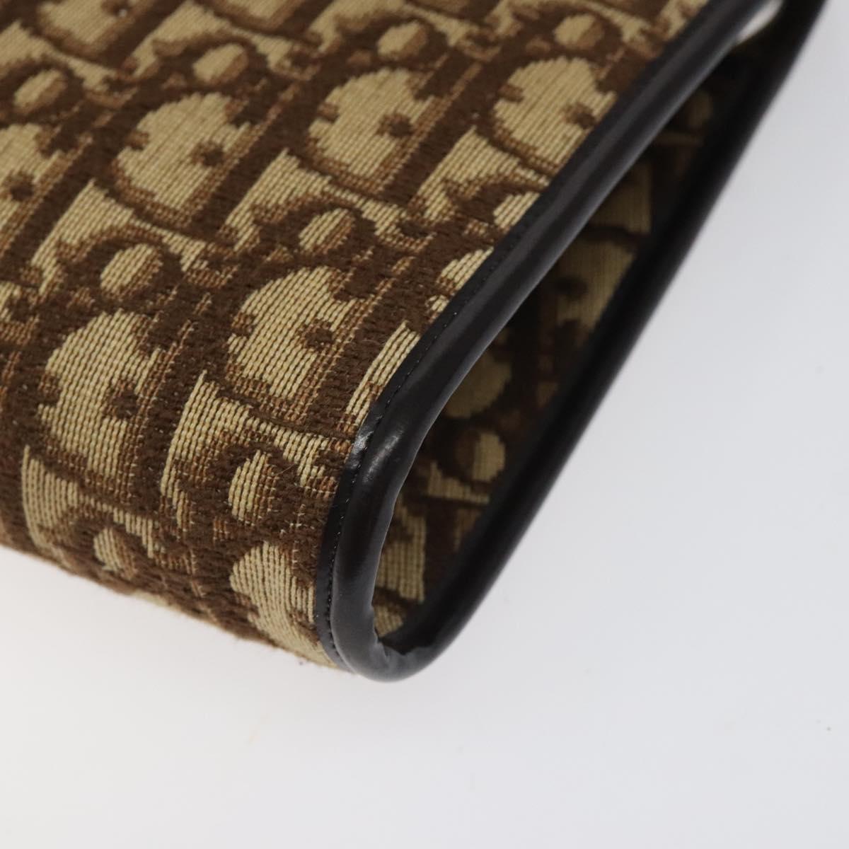 Christian Dior Trotter Canvas Shoulder Bag Brown Gold Auth 118076