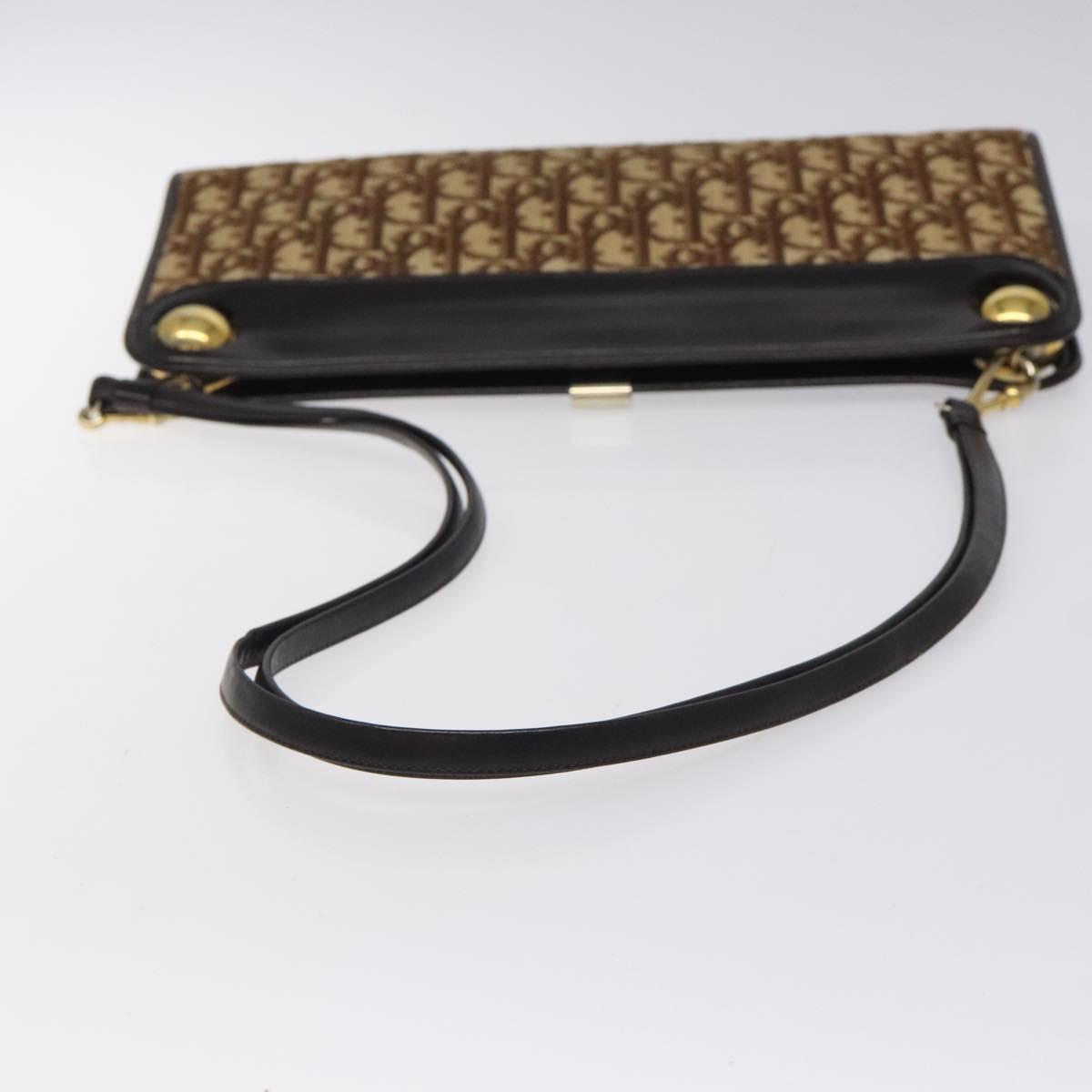 Christian Dior Trotter Canvas Shoulder Bag Brown Gold Auth 118076