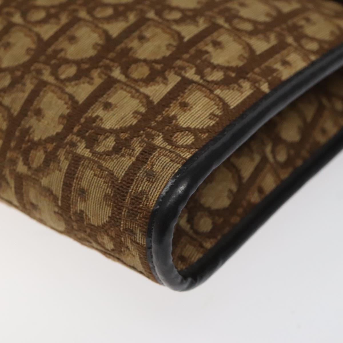 Christian Dior Trotter Canvas Shoulder Bag Brown Gold Auth 118077