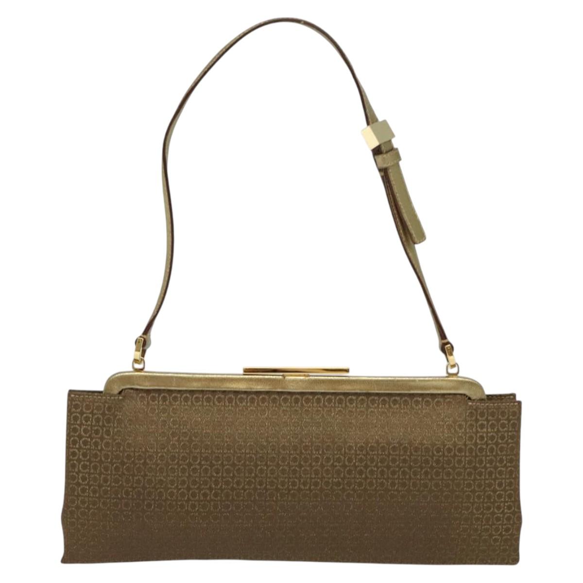 Salvatore Ferragamo Shoulder Bag Canvas Beige Gold Auth 118078A