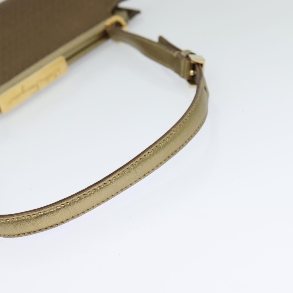 Salvatore Ferragamo Shoulder Bag Canvas Beige Gold Auth 118078A