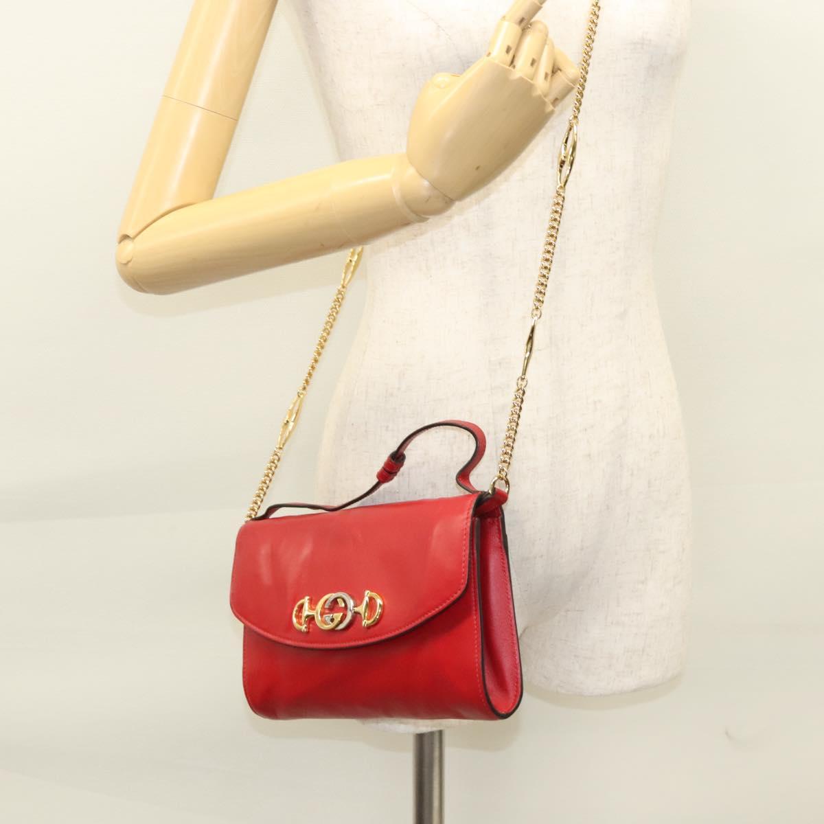 GUCCI Chain Shoulder Bag Leather Red Gold 572375 Auth 118122