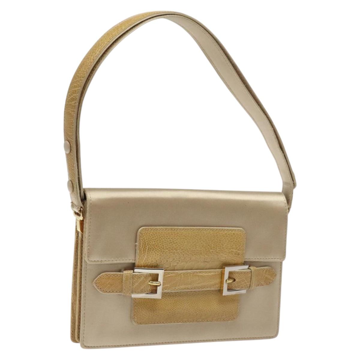 FENDI Shoulder Bag Satin Beige Gold Auth 118128V
