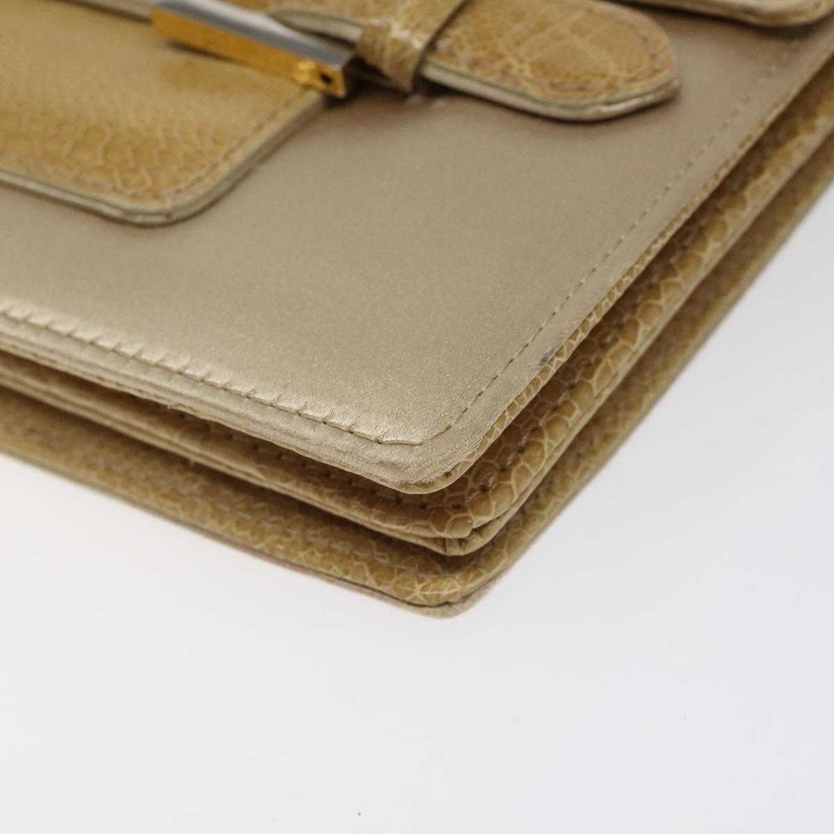 FENDI Shoulder Bag Satin Beige Gold Auth 118128V
