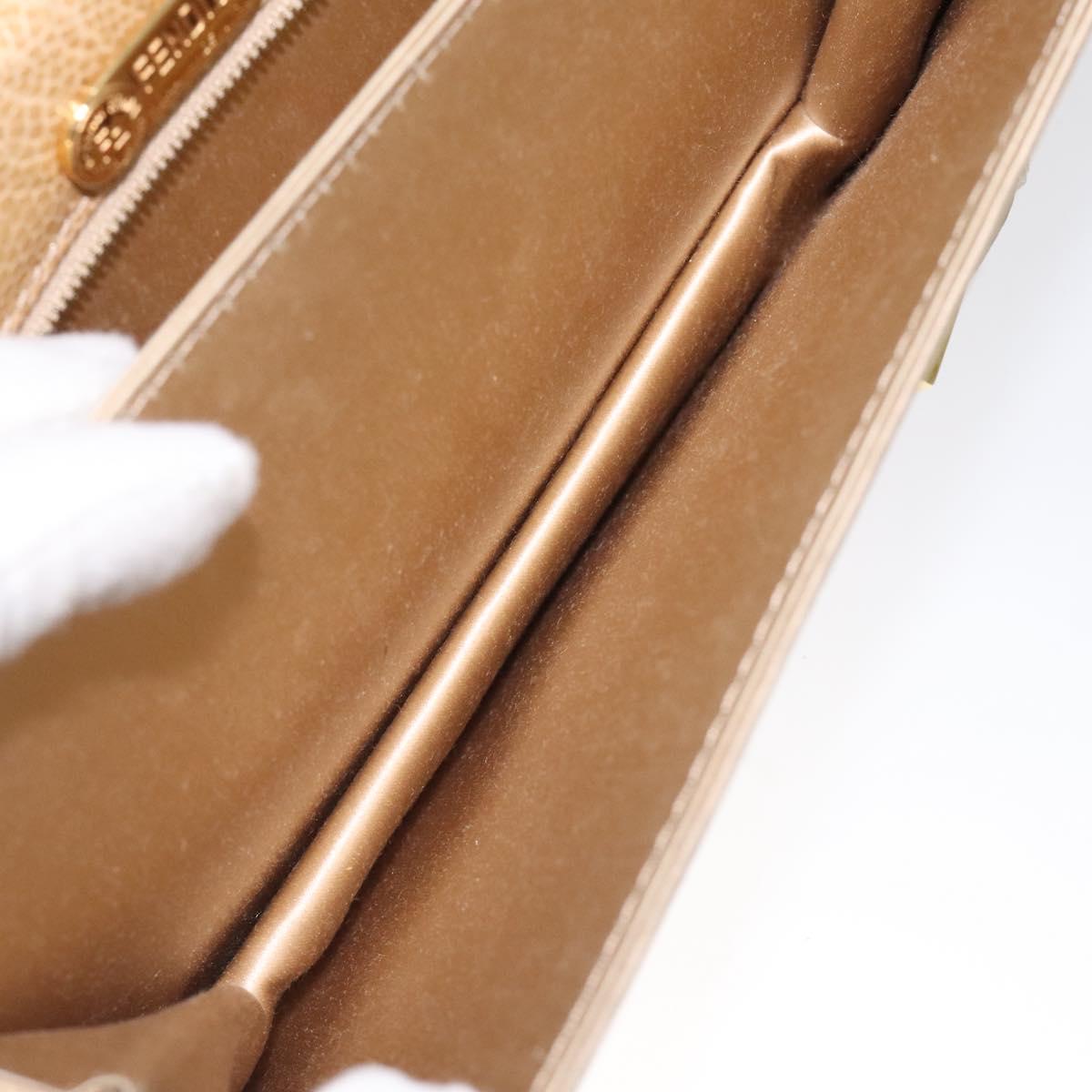 FENDI Shoulder Bag Satin Beige Gold Auth 118128V