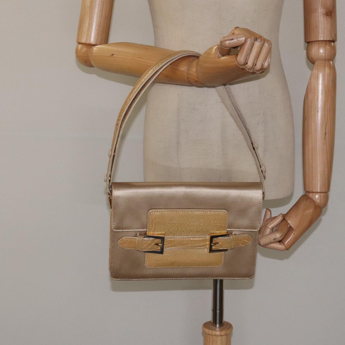 FENDI Shoulder Bag Satin Beige Gold Auth 118128V