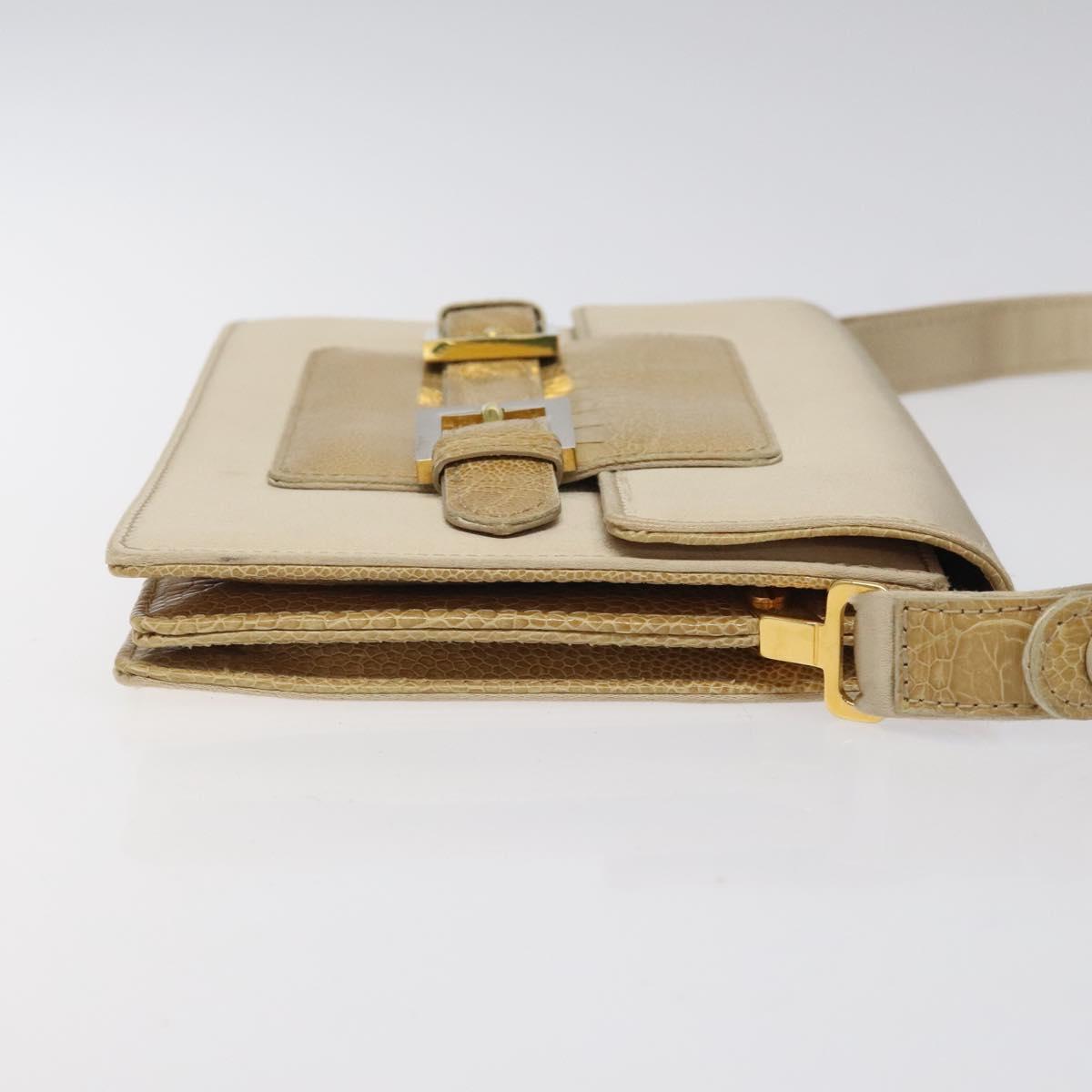 FENDI Shoulder Bag Satin Beige Gold Auth 118128V
