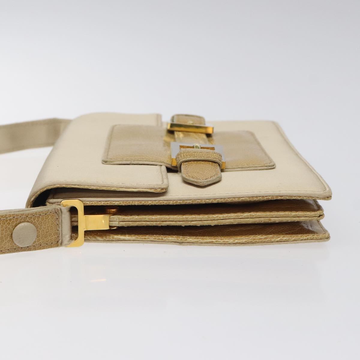 FENDI Shoulder Bag Satin Beige Gold Auth 118128V