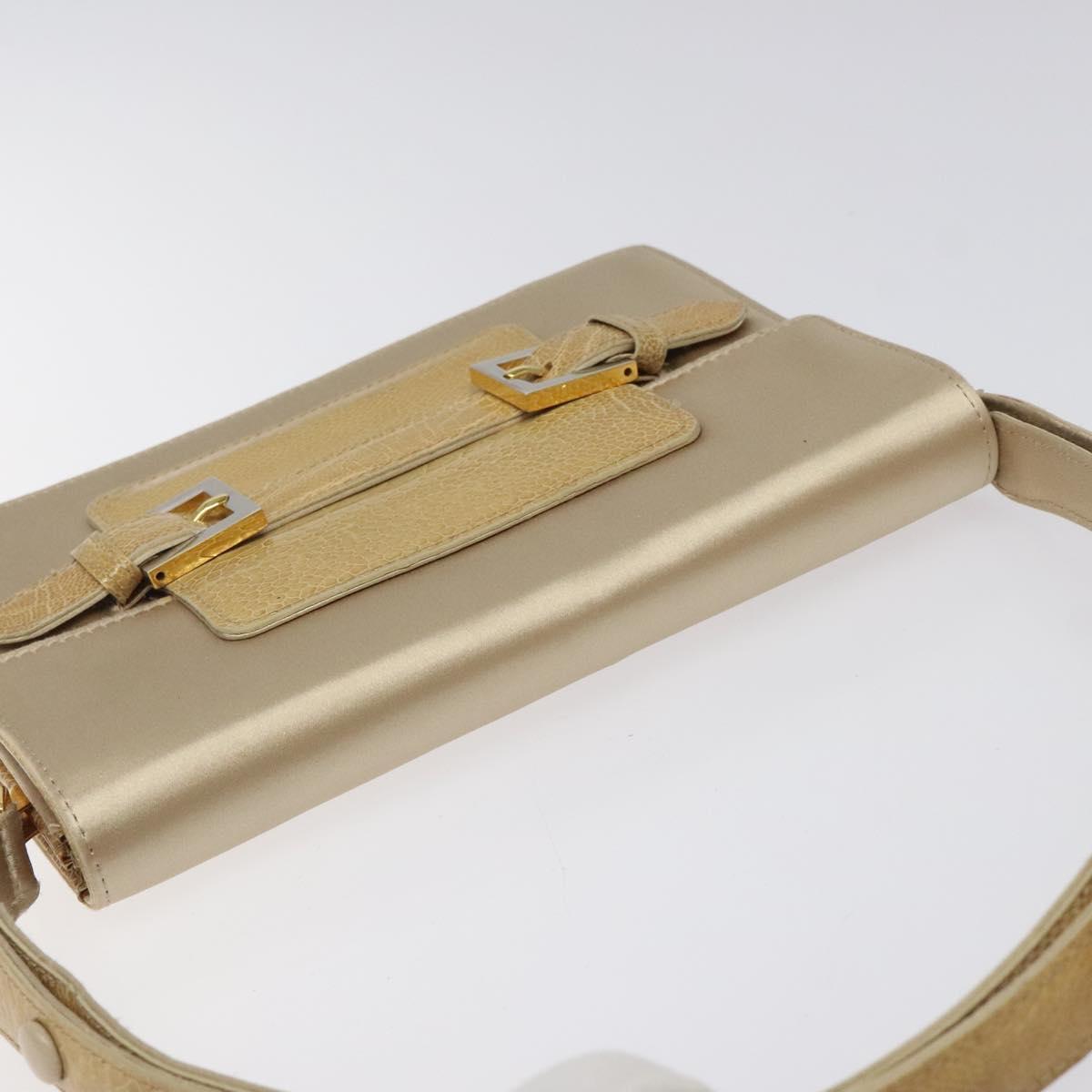 FENDI Shoulder Bag Satin Beige Gold Auth 118128V