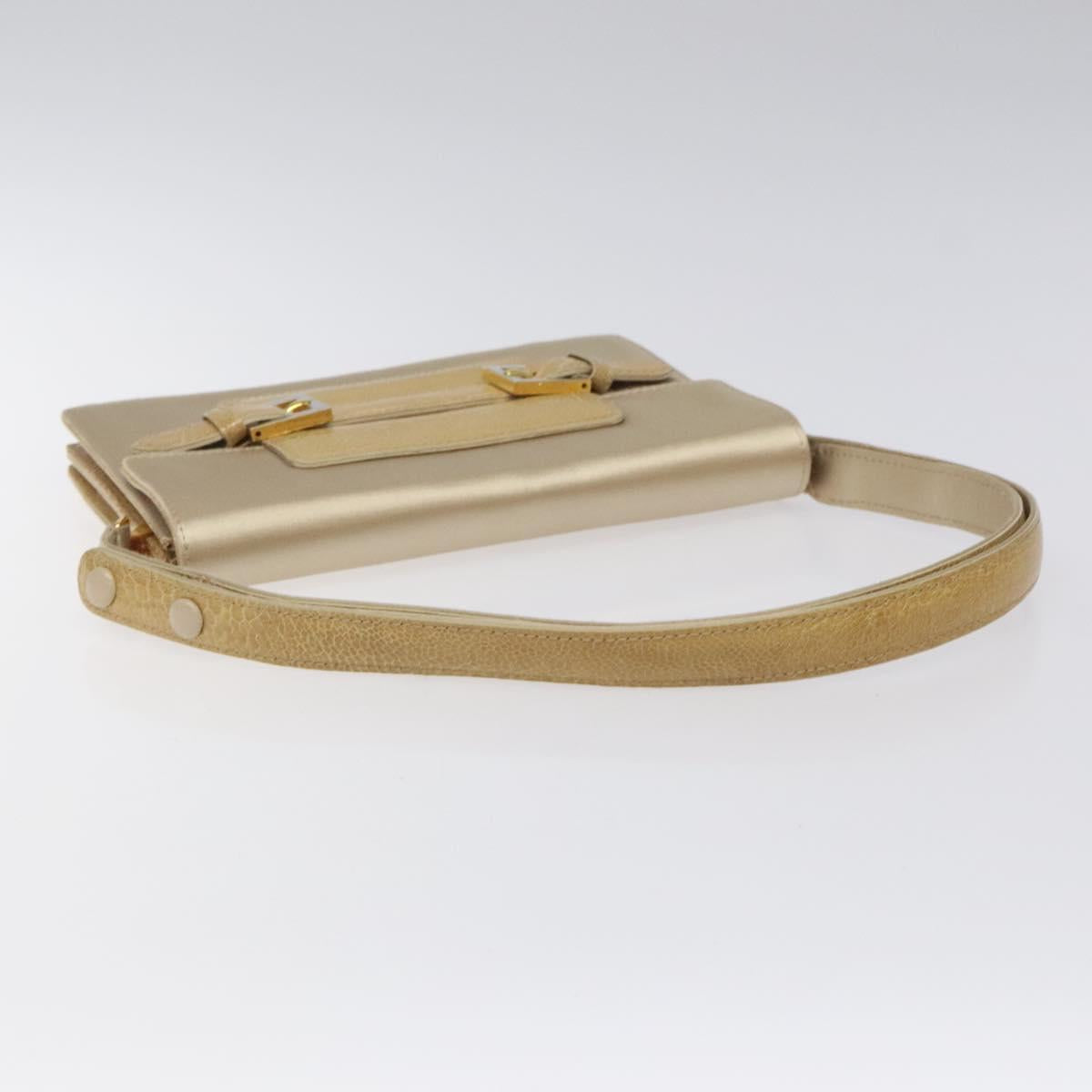 FENDI Shoulder Bag Satin Beige Gold Auth 118128V
