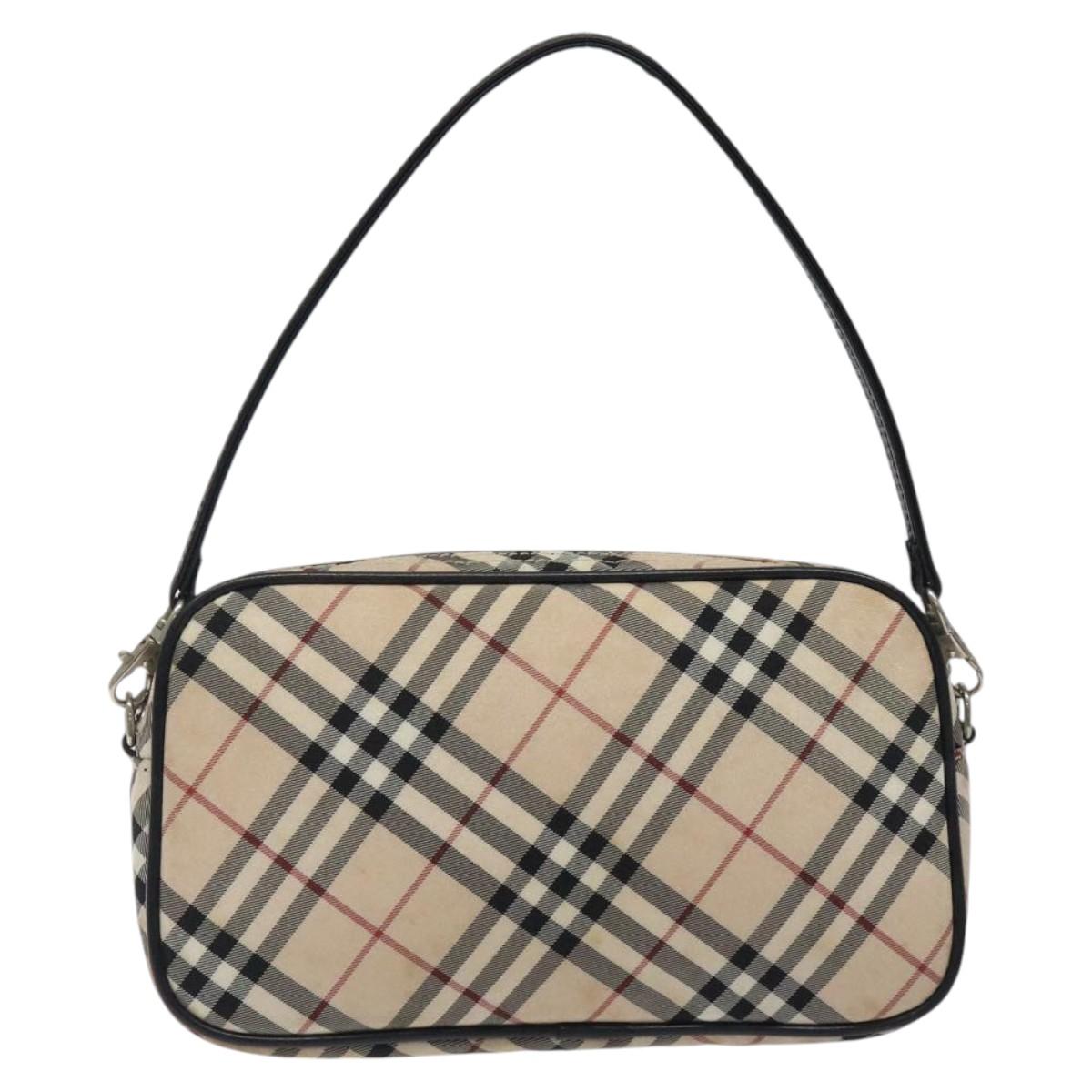 BURBERRY Nova Check Blue Label Accessory Pouch Nylon Beige Auth 118129