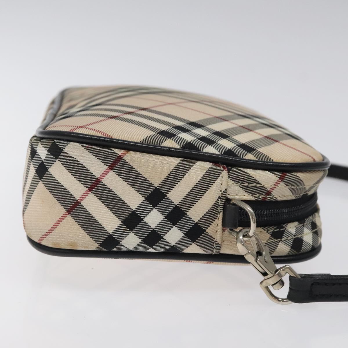 BURBERRY Nova Check Blue Label Accessory Pouch Nylon Beige Auth 118129
