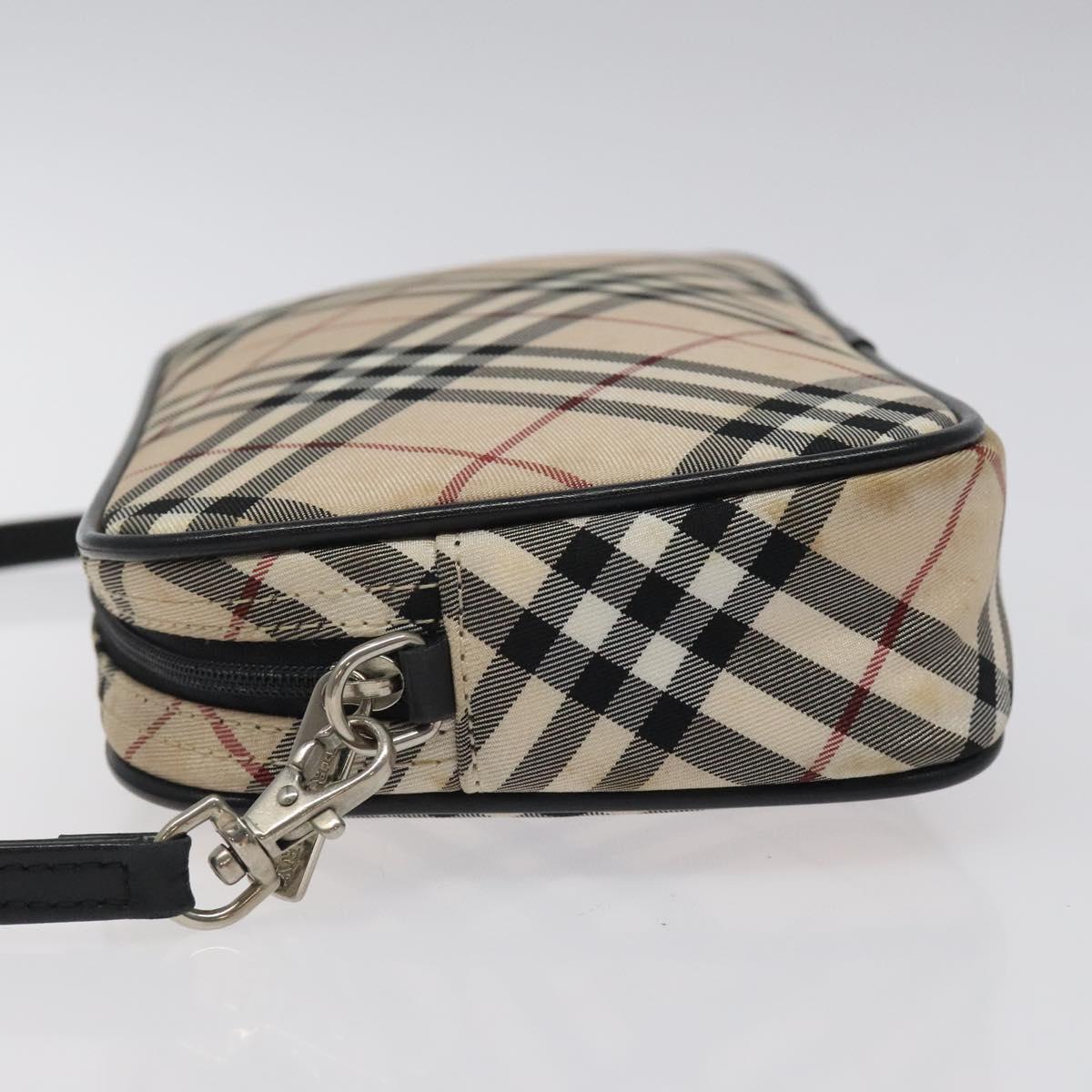 BURBERRY Nova Check Blue Label Accessory Pouch Nylon Beige Auth 118129