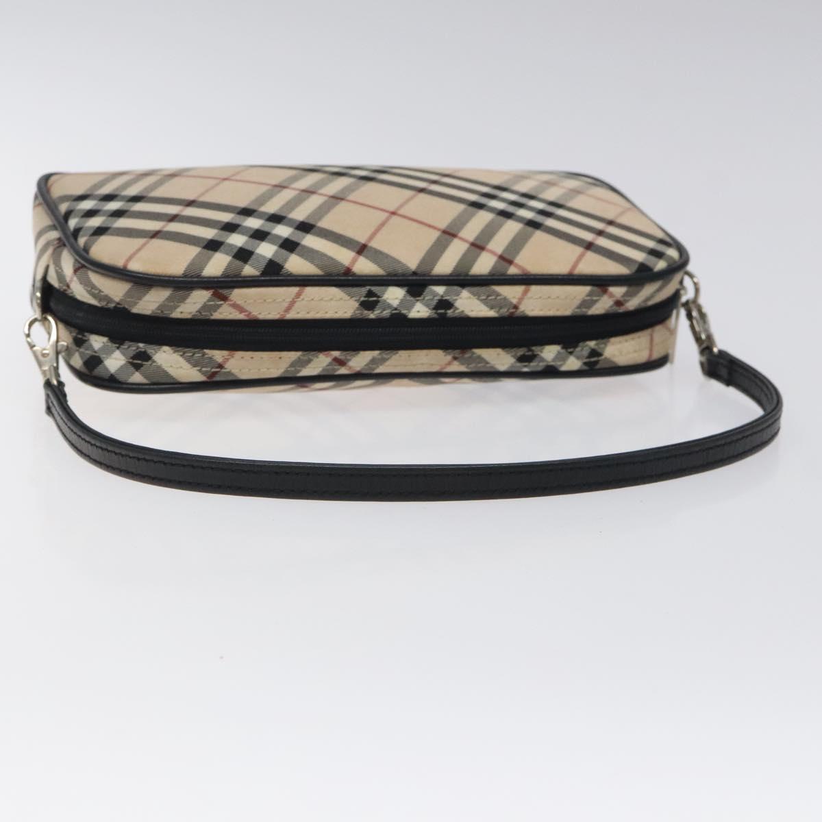 BURBERRY Nova Check Blue Label Accessory Pouch Nylon Beige Auth 118129
