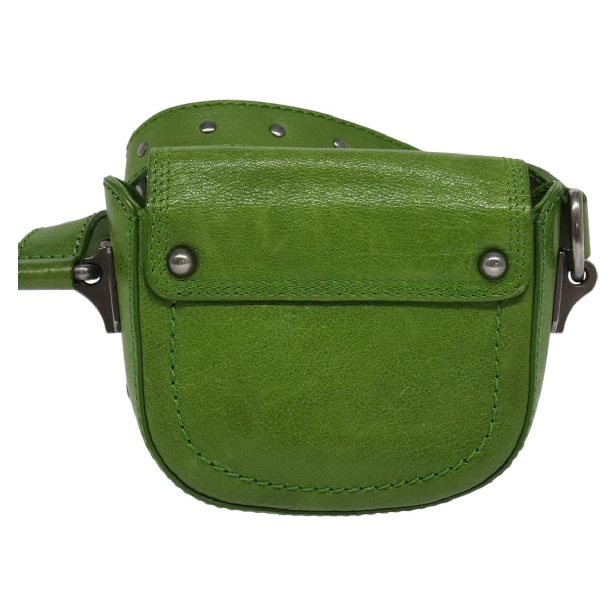 CELINE Shoulder Bag Leather Green Auth 118130