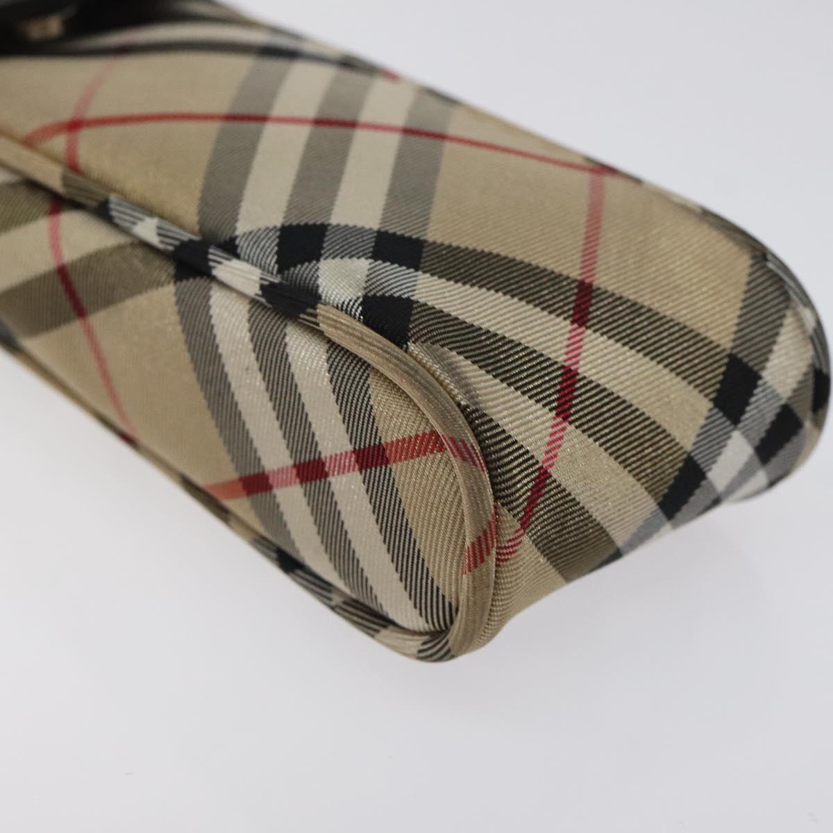 Burberrys Nova Check Blue Label Pouch Nylon Beige Silver Auth 118134