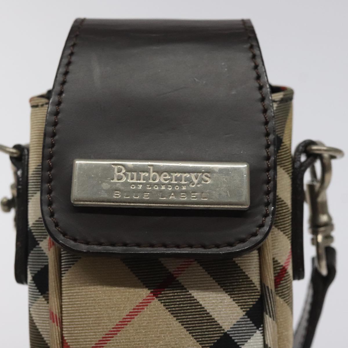 Burberrys Nova Check Blue Label Pouch Nylon Beige Silver Auth 118134