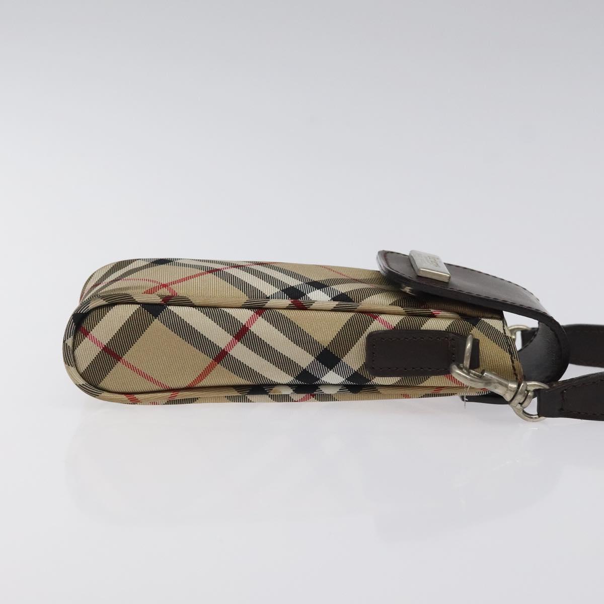 Burberrys Nova Check Blue Label Pouch Nylon Beige Silver Auth 118134
