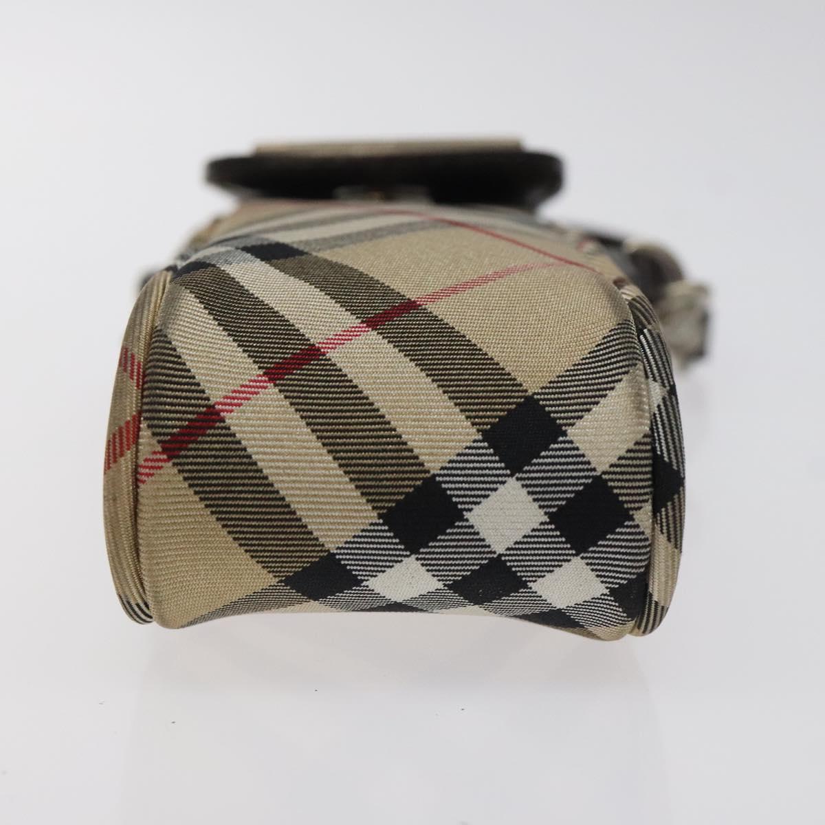 Burberrys Nova Check Blue Label Pouch Nylon Beige Silver Auth 118134