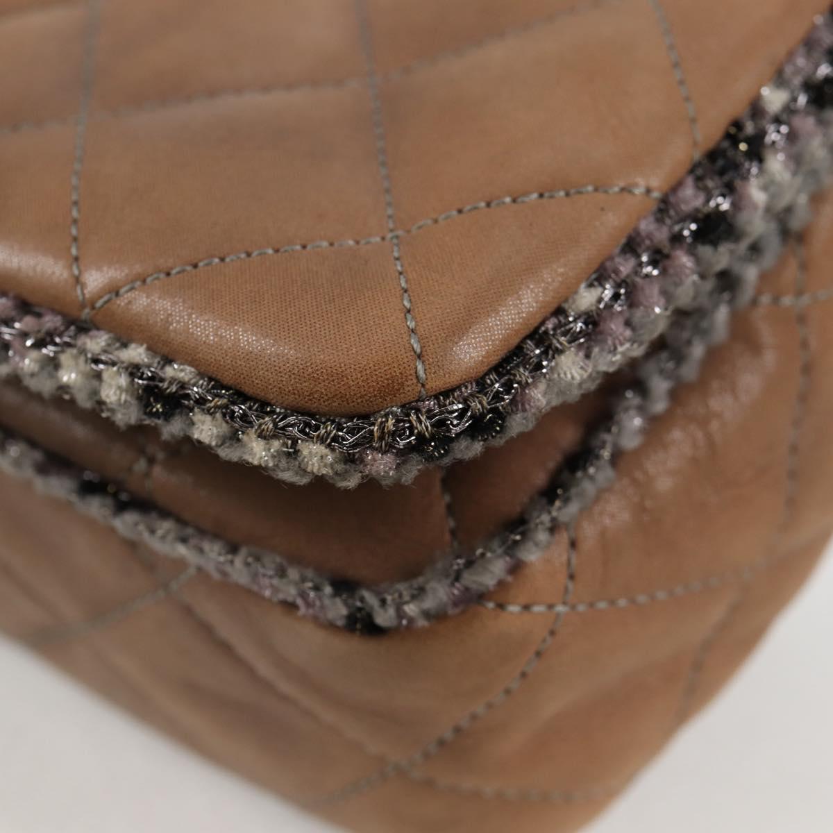 CHANEL Matelasse Chain Shoulder Bag Coated Canvas Beige CC Auth 118136A