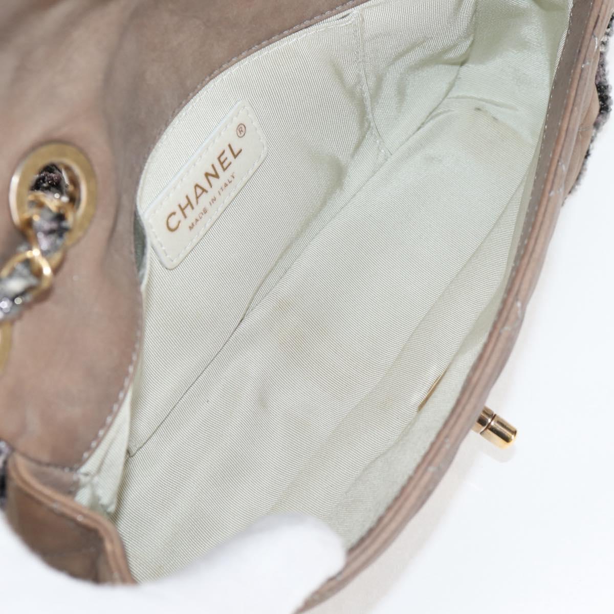 CHANEL Matelasse Chain Shoulder Bag Coated Canvas Beige CC Auth 118136A