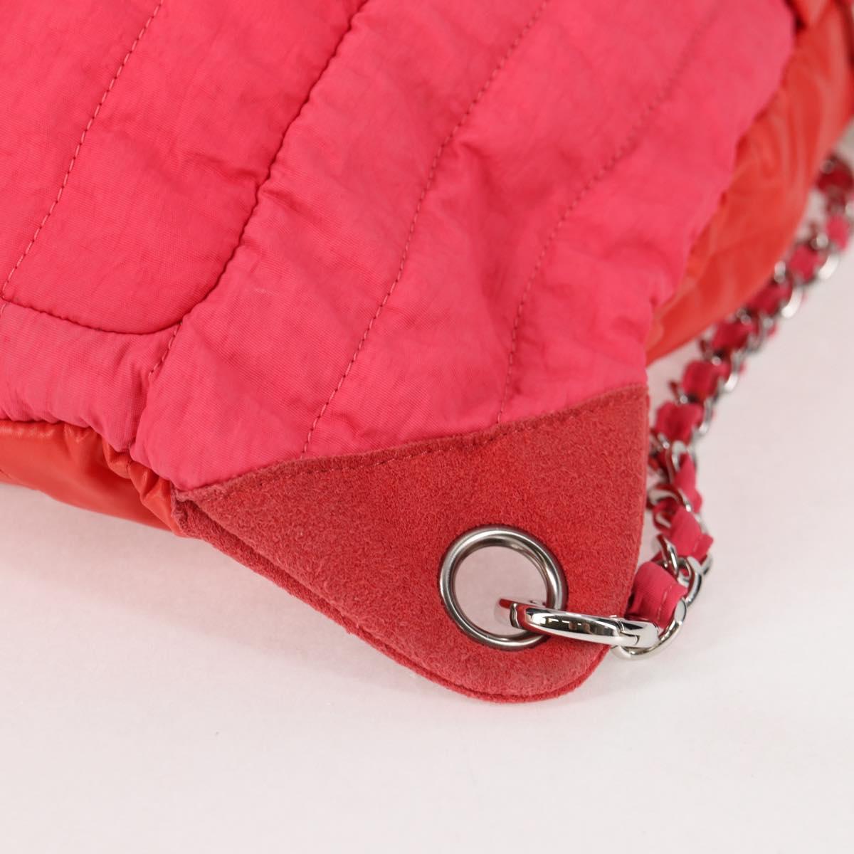 CHANEL Chain Backpack Nylon Pink Silver CC Auth 118138AM