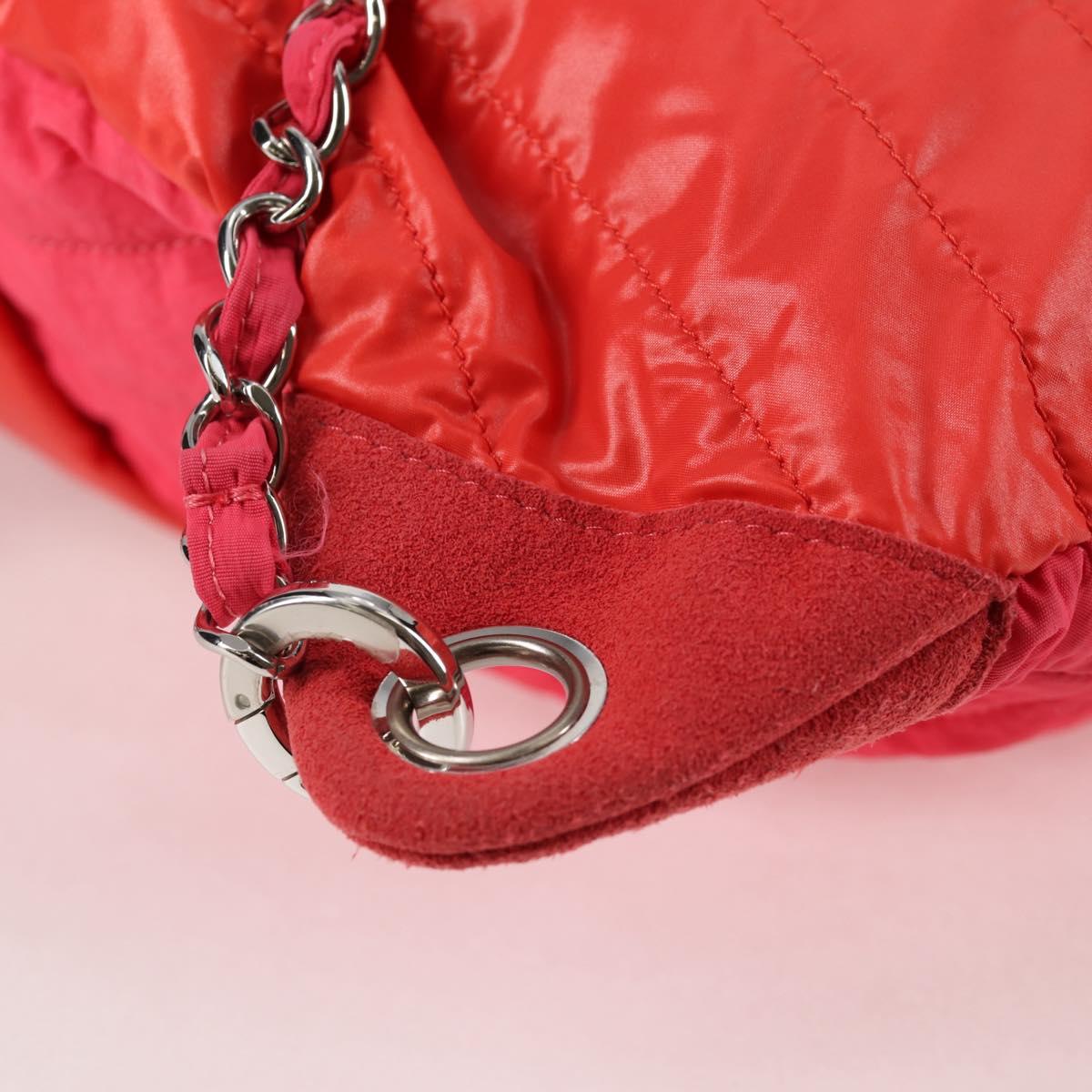 CHANEL Chain Backpack Nylon Pink Silver CC Auth 118138AM
