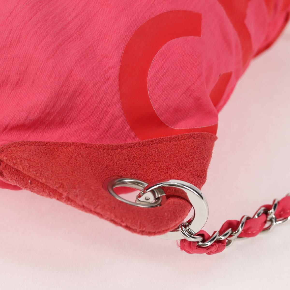 CHANEL Chain Backpack Nylon Pink Silver CC Auth 118138AM
