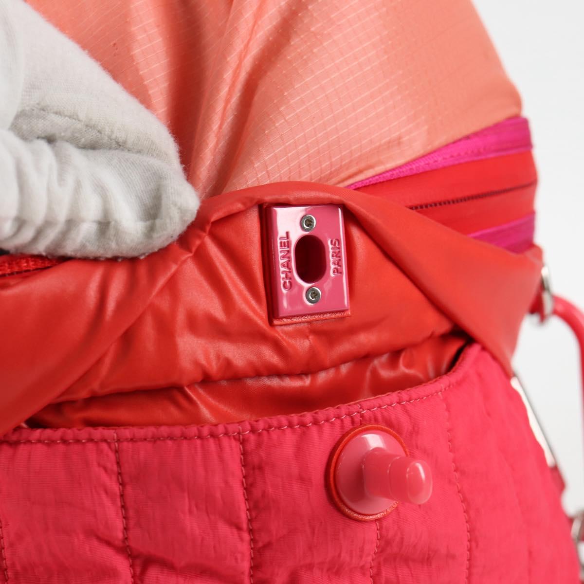 CHANEL Chain Backpack Nylon Pink Silver CC Auth 118138AM