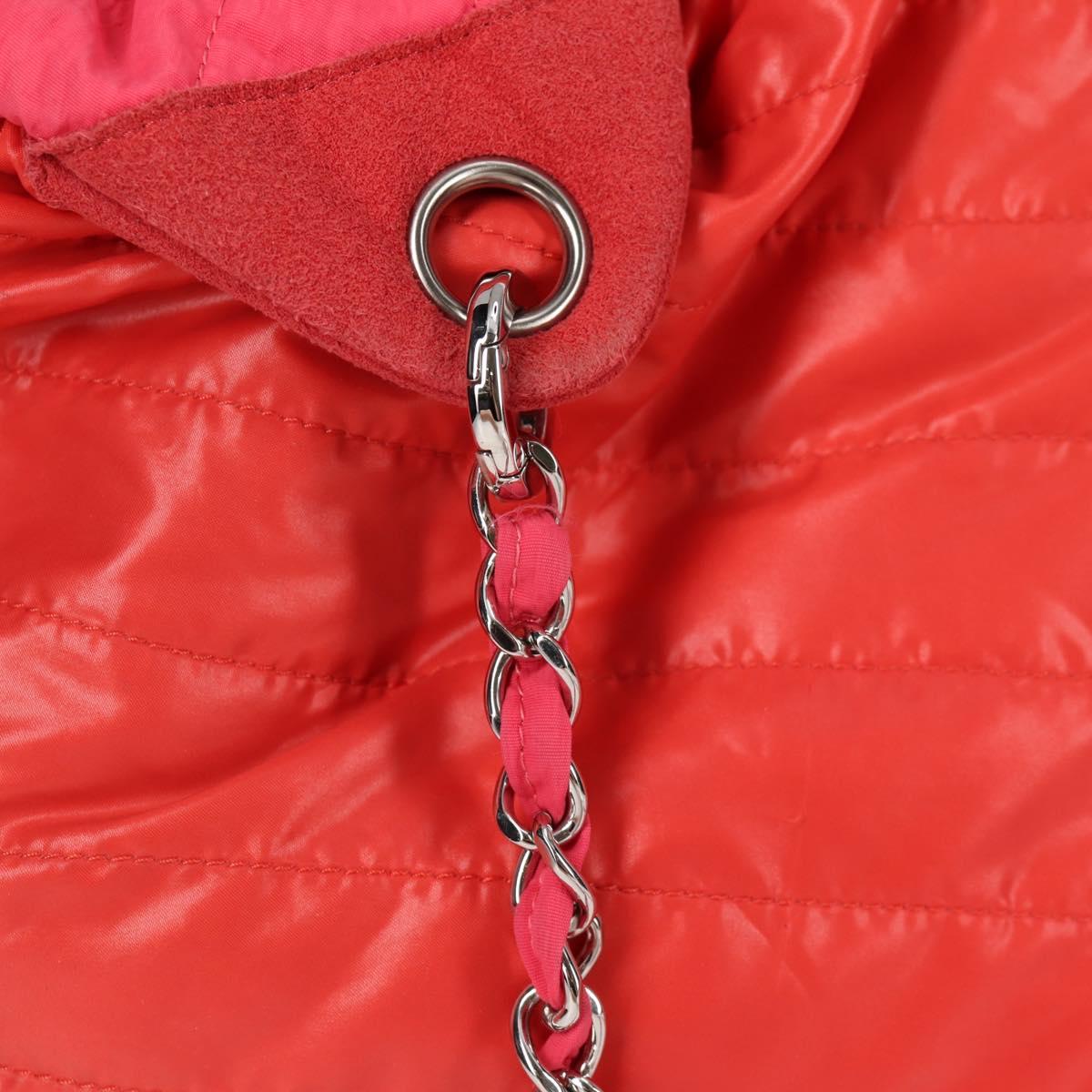 CHANEL Chain Backpack Nylon Pink Silver CC Auth 118138AM