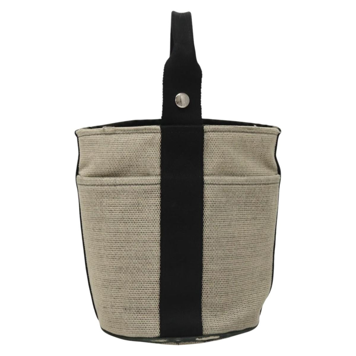 HERMES Sakso Hand Bag Canvas Gray Auth 118151